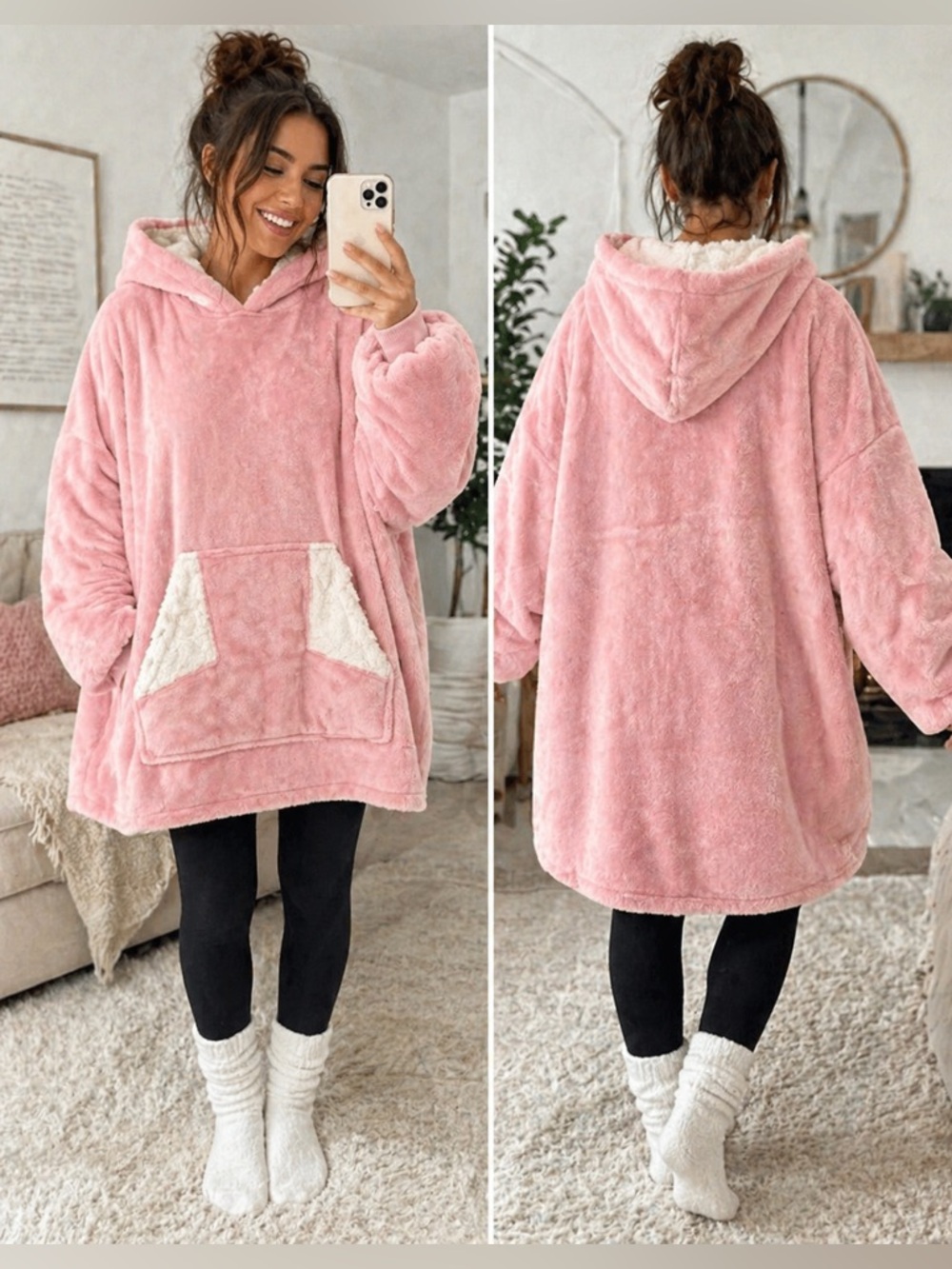 Touchat Pink Wearable Blanket Hoodie Cozy Sherpa Oversized Soft Lounge